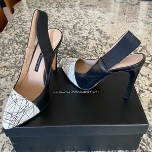 French Connection Black White Slingback Pump NWT
